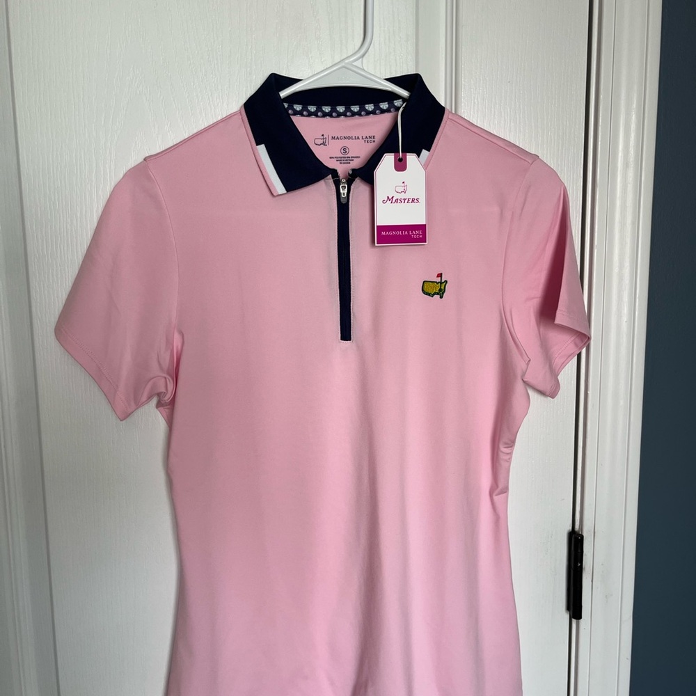 Masters Light Pink Polo with Navy Accents